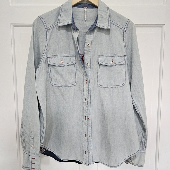 Free People Bandana Bandit Printed & Embroidered Button Down Size S - Picture 4 of 16